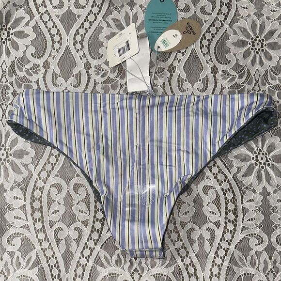 prAna XS Jess Gemma Reversible Swim Bikini Set Spotted Green Blue Yellow Stripe - Picture 14 of 17